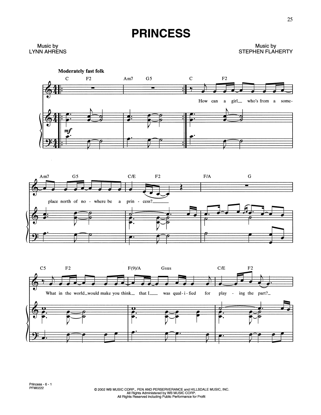 Lynn Ahrens and Stephen Flaherty Princess (from A Man Of No Importance: A New Musical) sheet music notes and chords. Download Printable PDF.