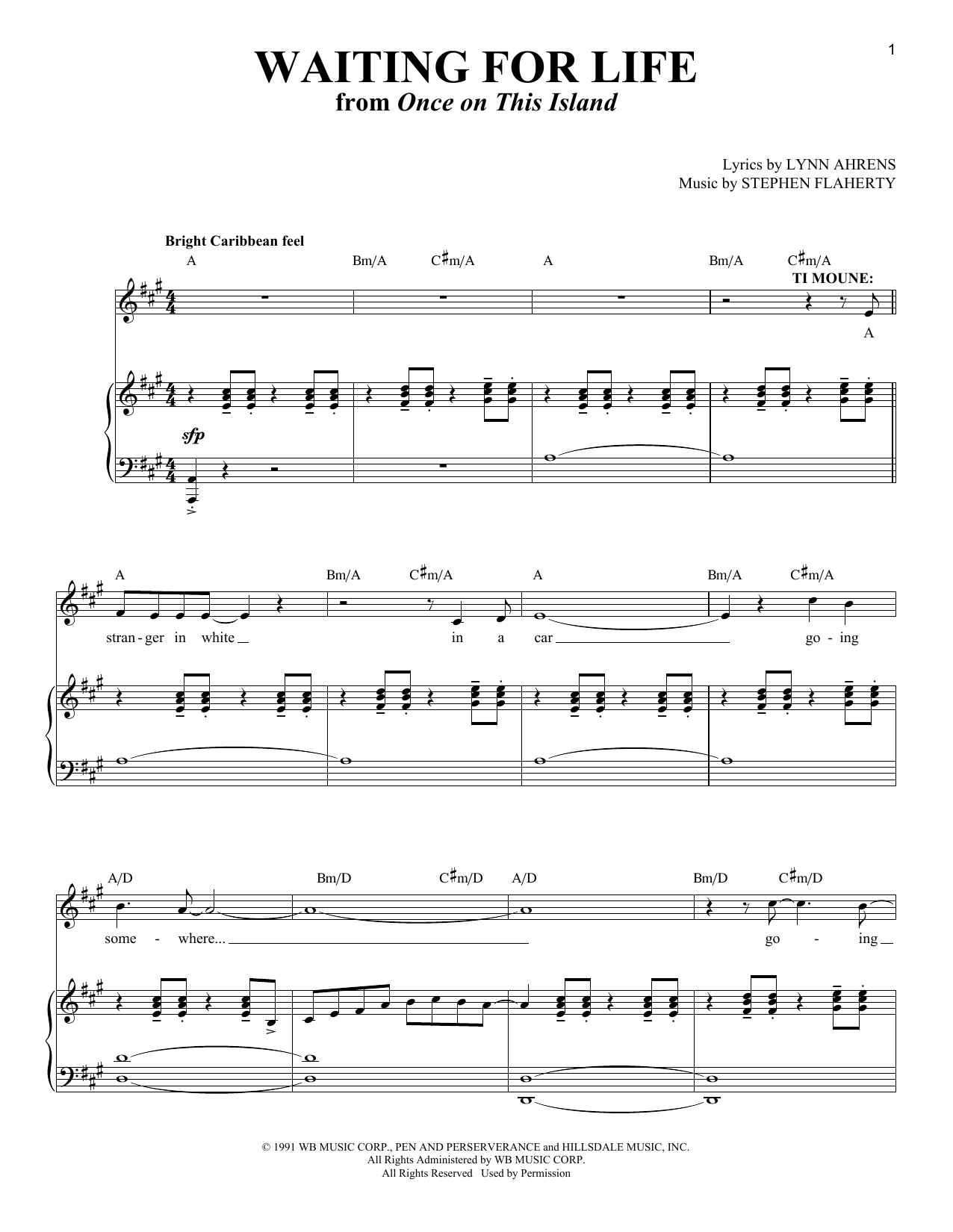 Lynn Ahrens and Stephen Flaherty Waiting For Life (from Once On This Island: The Musical) sheet music notes and chords. Download Printable PDF.