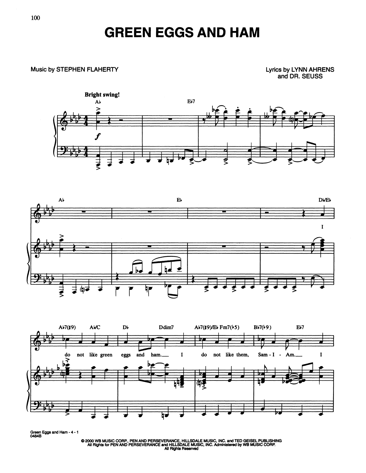 Lynn Ahrens, Dr. Seuss and Stephen Flaherty Green Eggs And Ham (from Seussical The Musical) sheet music notes and chords arranged for Piano & Vocal