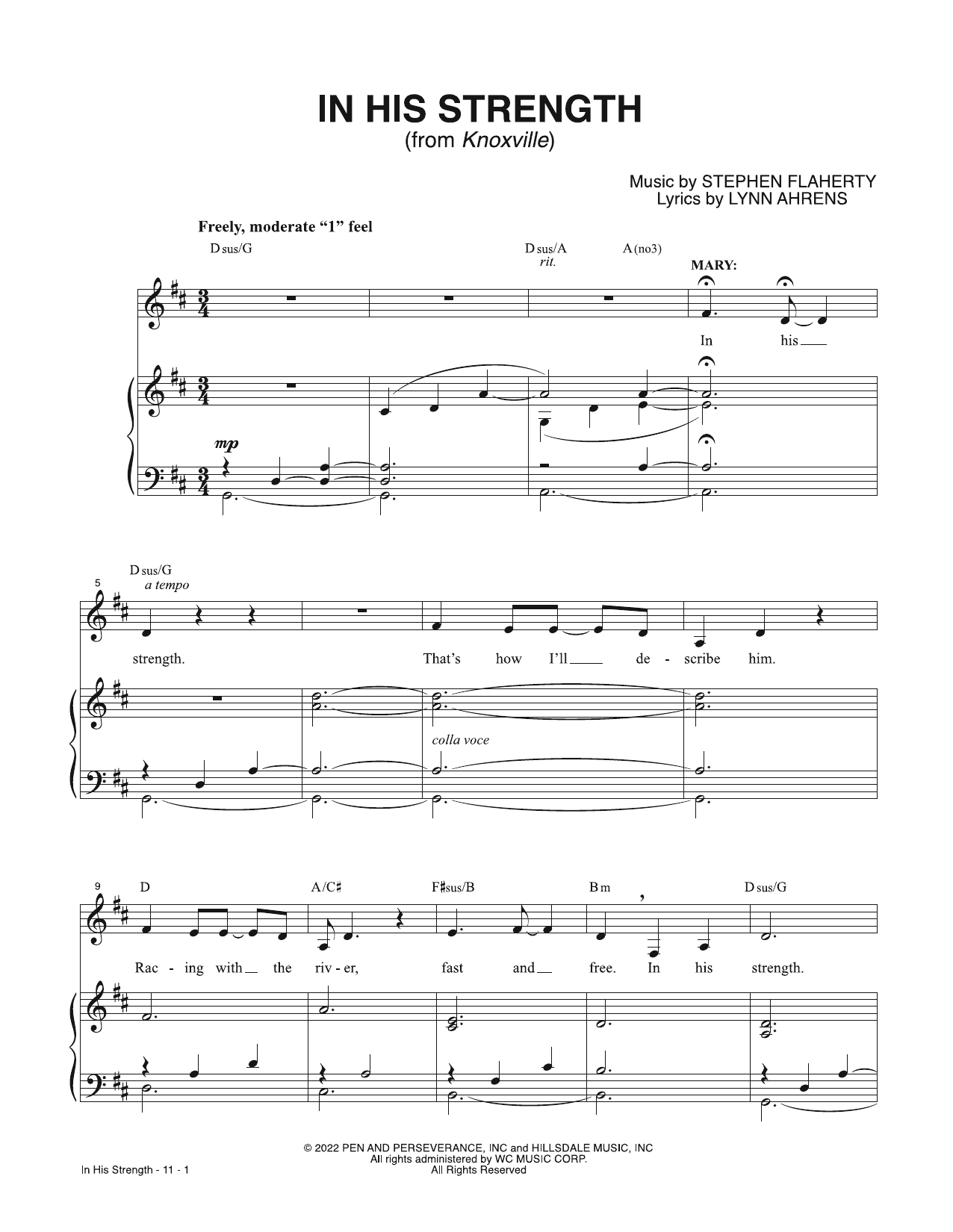 Lynn Ahrens & Stephen Flaherty In His Strength (from Knoxville) sheet music notes and chords. Download Printable PDF.