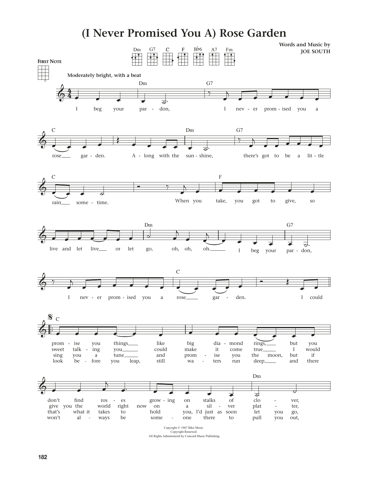 Lynn Anderson (I Never Promised You A) Rose Garden (from The Daily Ukulele) (arr. Jim Beloff) sheet music notes and chords. Download Printable PDF.