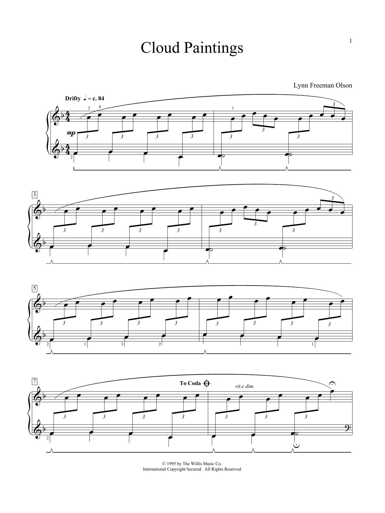 Learn to play Lynn Freeman Olson Cloud Paintings sheet music for Educational Piano in minutes. Price: 6.9900$ Lynn Freeman Olson Cloud Paintings sheet music notes and chords arranged for Educational Piano