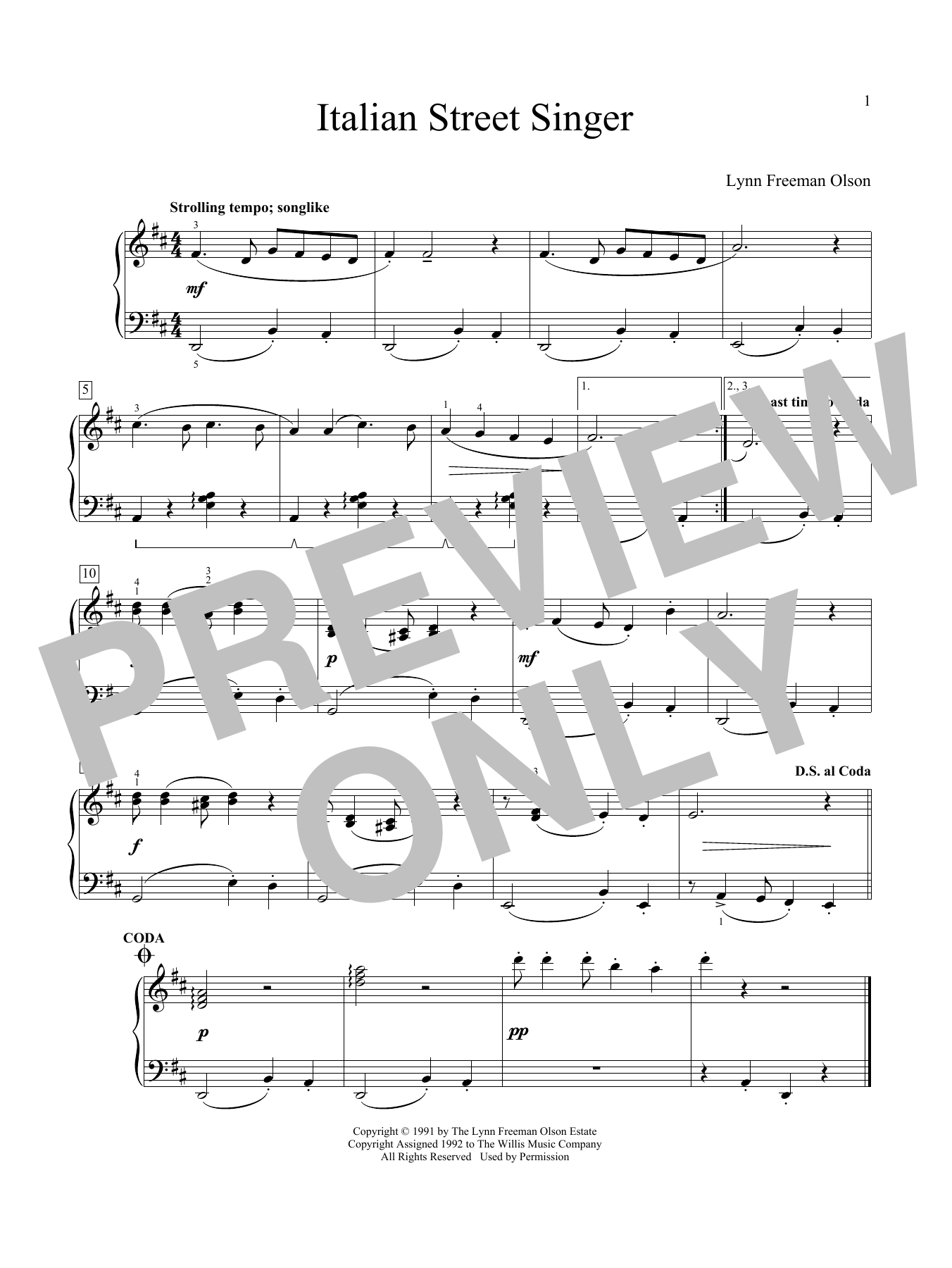 Lynn Freeman Olson Italian Street Singer sheet music notes and chords arranged for Educational Piano