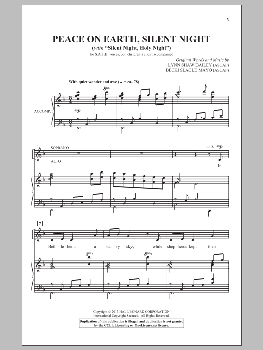 Lynn Shaw Bailey Peace On Earth, Silent Night sheet music notes and chords. Download Printable PDF.