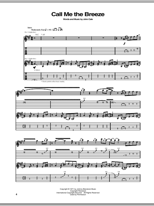 Lynyrd Skynyrd Call Me The Breeze sheet music notes and chords. Download Printable PDF.