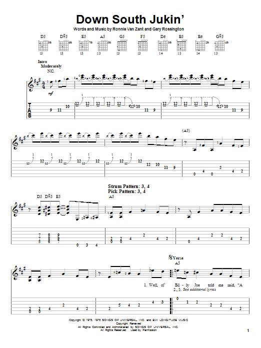 Lynyrd Skynyrd Down South Jukin' sheet music notes and chords. Download Printable PDF.