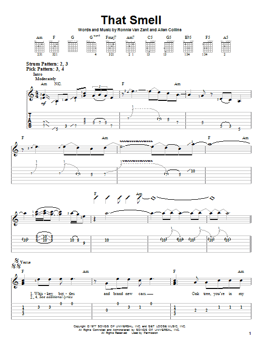 Lynyrd Skynyrd That Smell sheet music notes and chords. Download Printable PDF.