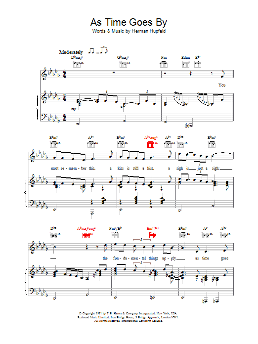 M People As Time Goes By sheet music notes and chords arranged for Piano, Vocal & Guitar Chords