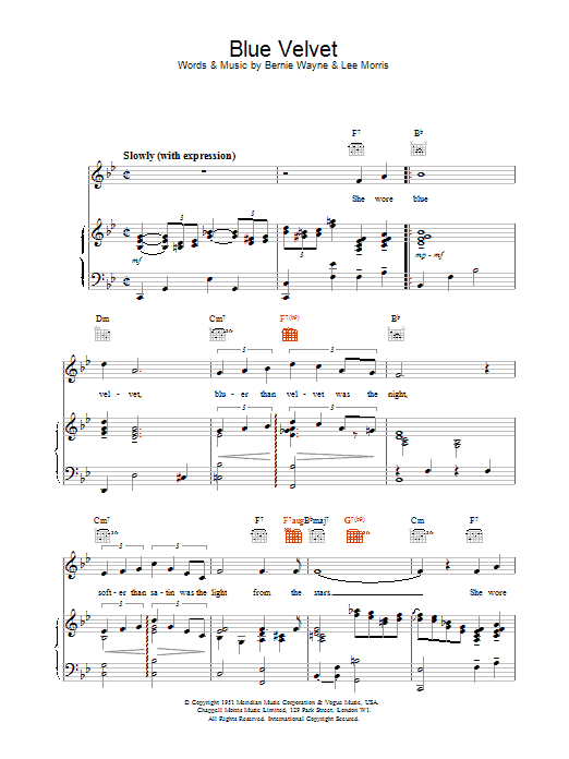 Learn to play M People Blue Velvet sheet music for Piano, Vocal & Guitar Chords in minutes. Price: 7.8900$ M People Blue Velvet sheet music notes and chords arranged for Piano, Vocal & Guitar Chords