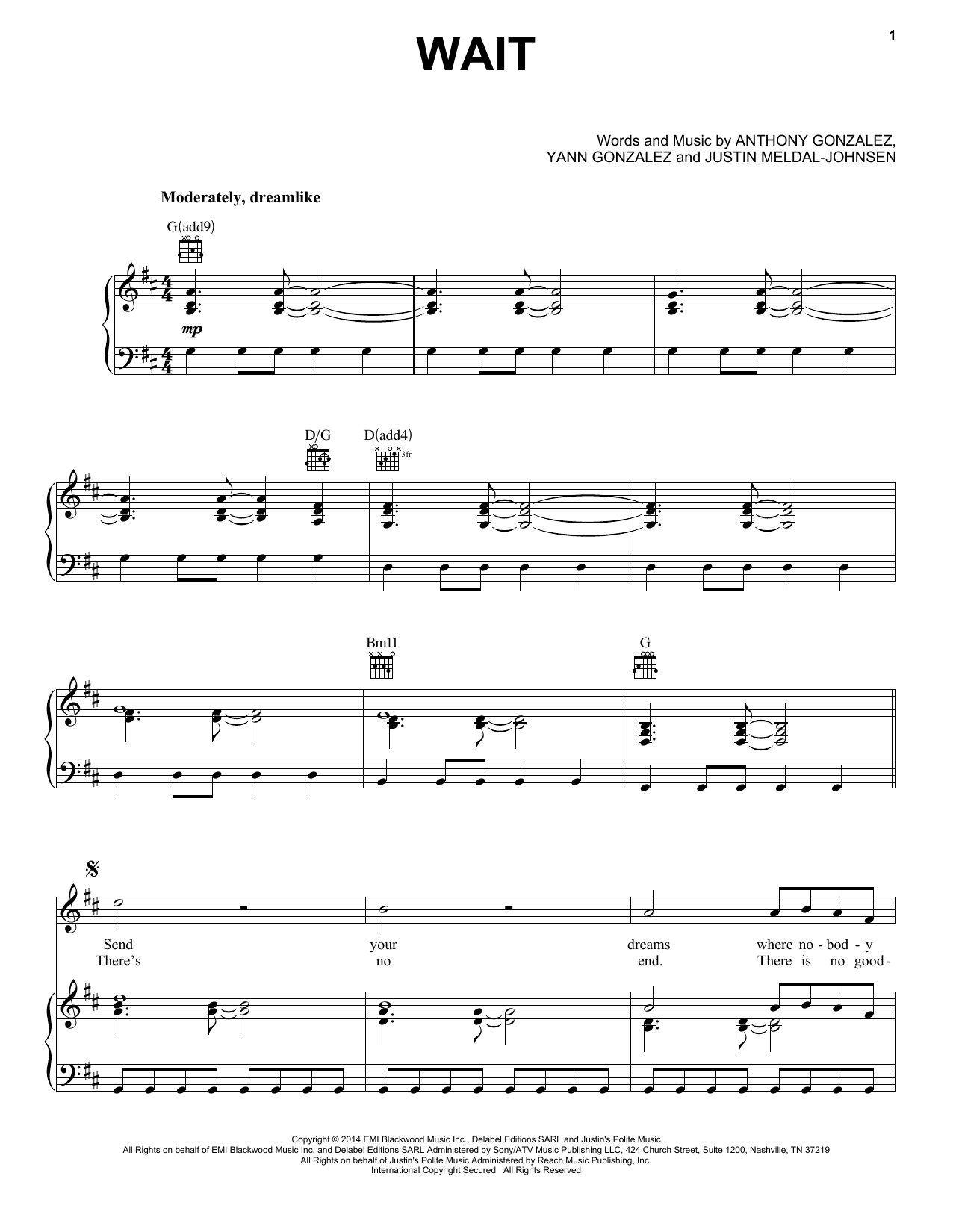 Learn to play M83 Wait sheet music for Piano, Vocal & Guitar Chords (Right-Hand Melody) in minutes. Price: 7.8900$ M83 Wait sheet music notes and chords arranged for Piano, Vocal & Guitar Chords (Right-Hand Melody)