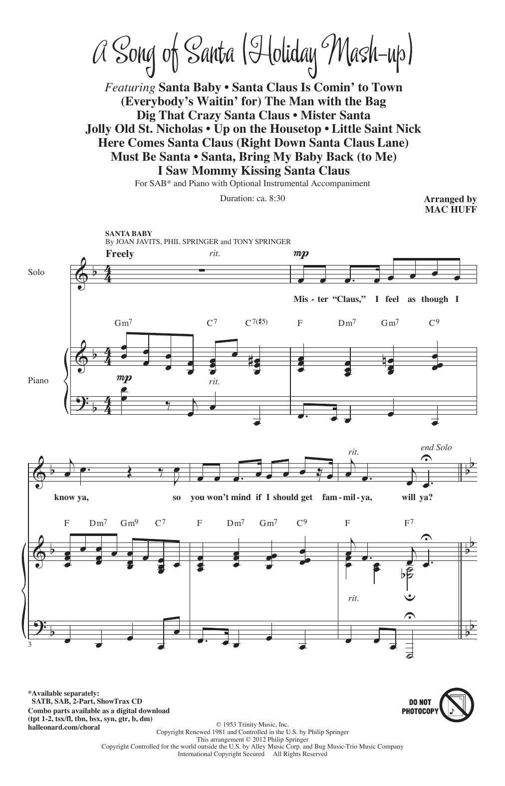 Mac Huff A Song Of Santa (Medley) sheet music notes and chords. Download Printable PDF.