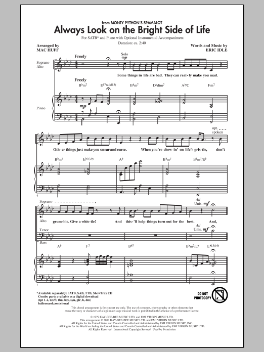 Mac Huff Always Look On The Bright Side Of Life sheet music notes and chords. Download Printable PDF.