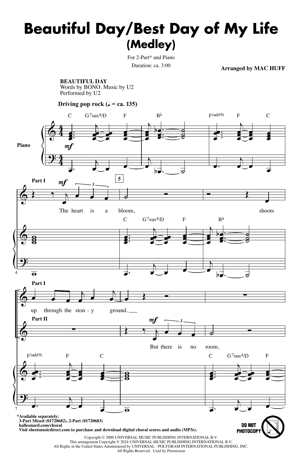 Mac Huff Beautiful Day/Best Day Of My Life (Medley) sheet music notes and chords. Download Printable PDF.