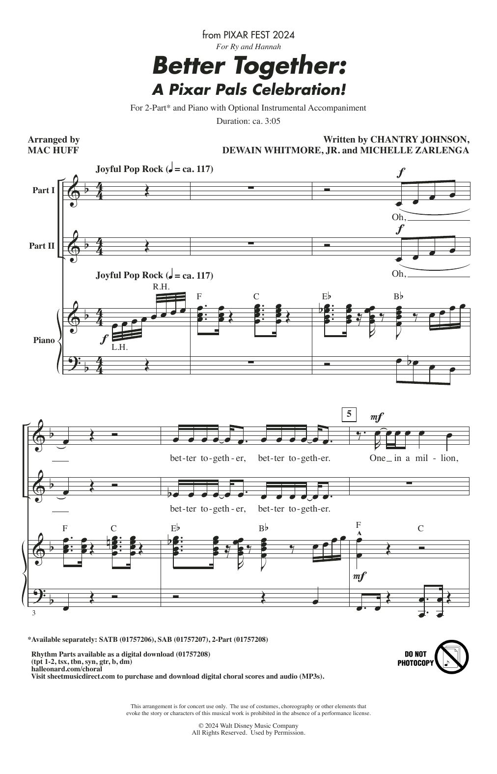 Mac Huff Better Together: A Pixar Pals Celebration! sheet music notes and chords. Download Printable PDF.