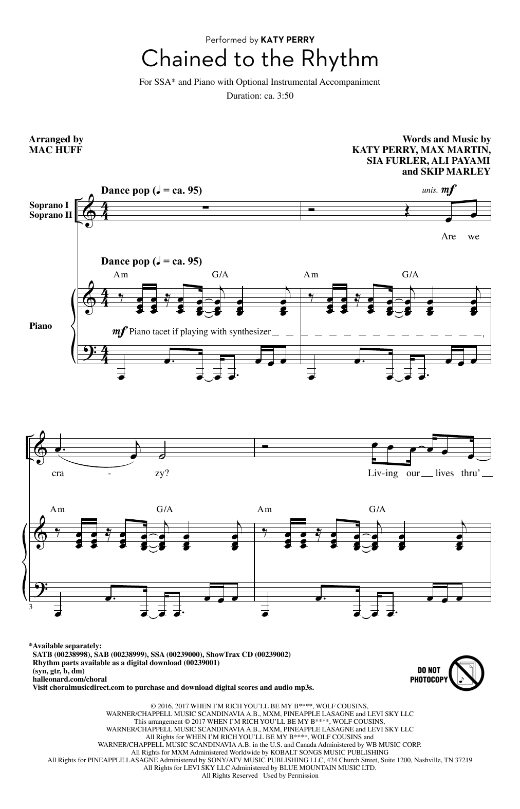Learn to play Mac Huff Chained To The Rhythm sheet music for SSA Choir in minutes. Price: 3.9900$ Mac Huff Chained To The Rhythm sheet music notes and chords arranged for SSA Choir
