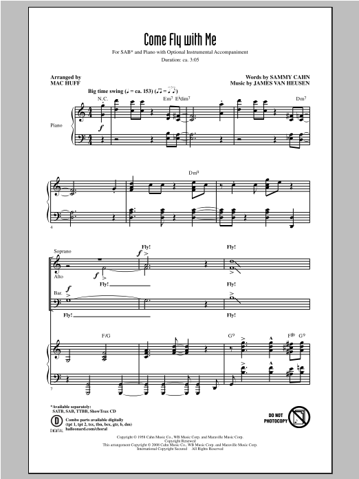 Frank Sinatra Come Fly With Me (arr. Mac Huff) sheet music notes and chords. Download Printable PDF.