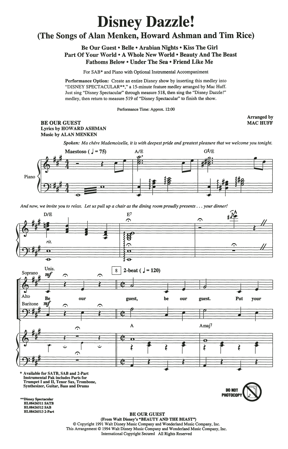 Mac Huff Disney Dazzle! (The Songs of Alan Menken, Howard Ashman and Tim Rice) (Medley) sheet music notes and chords. Download Printable PDF.