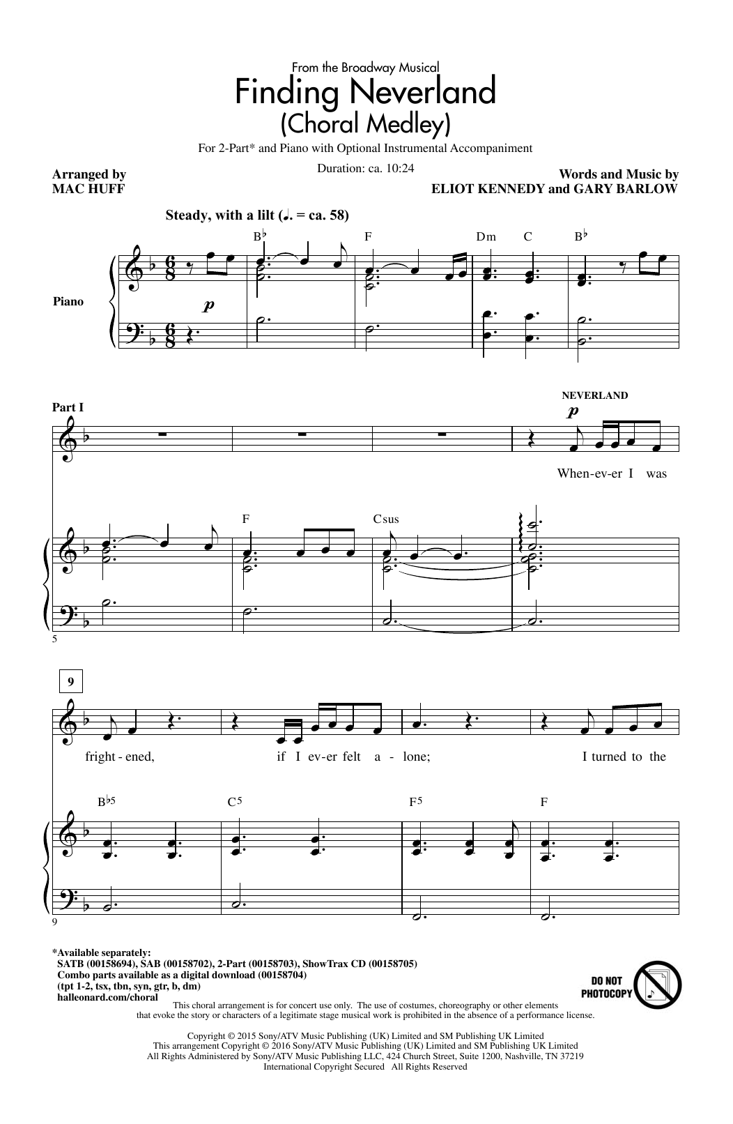 Learn to play Gary Barlow & Eliot Kennedy Finding Neverland (Choral Medley) (arr. Mac Huff) sheet music for 2-Part Choir in minutes. Price: 3.9900$ Gary Barlow & Eliot Kennedy Finding Neverland (Choral Medley) (arr. Mac Huff) sheet music notes and chords arranged for 2-Part Choir
