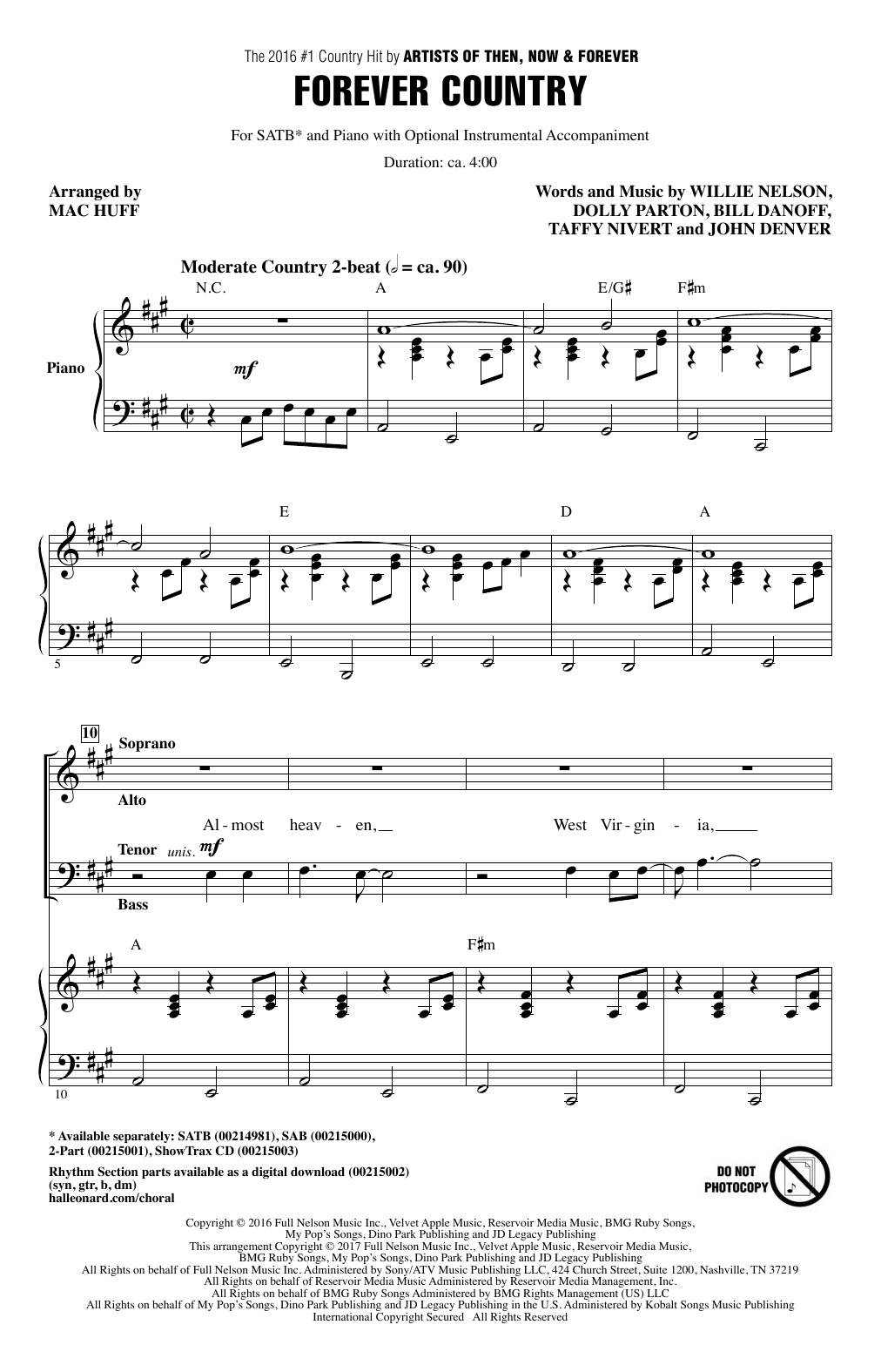 Artists of Then, Now & Forever Forever Country (arr. Mac Huff) sheet music notes and chords. Download Printable PDF.