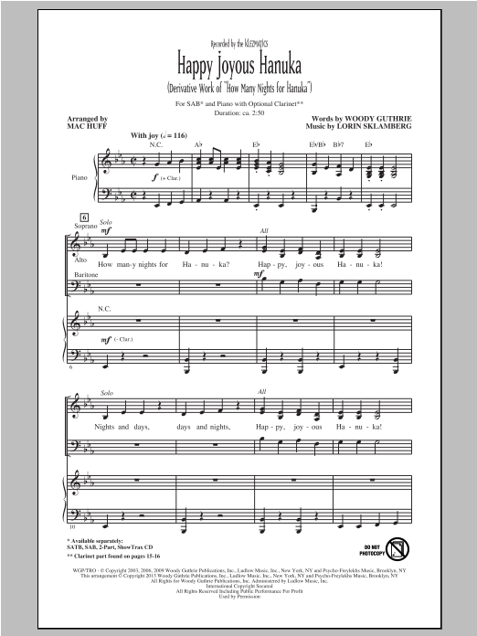 The Klezmatics Happy Joyous Hanuka (arr. Mac Huff) sheet music notes and chords. Download Printable PDF.