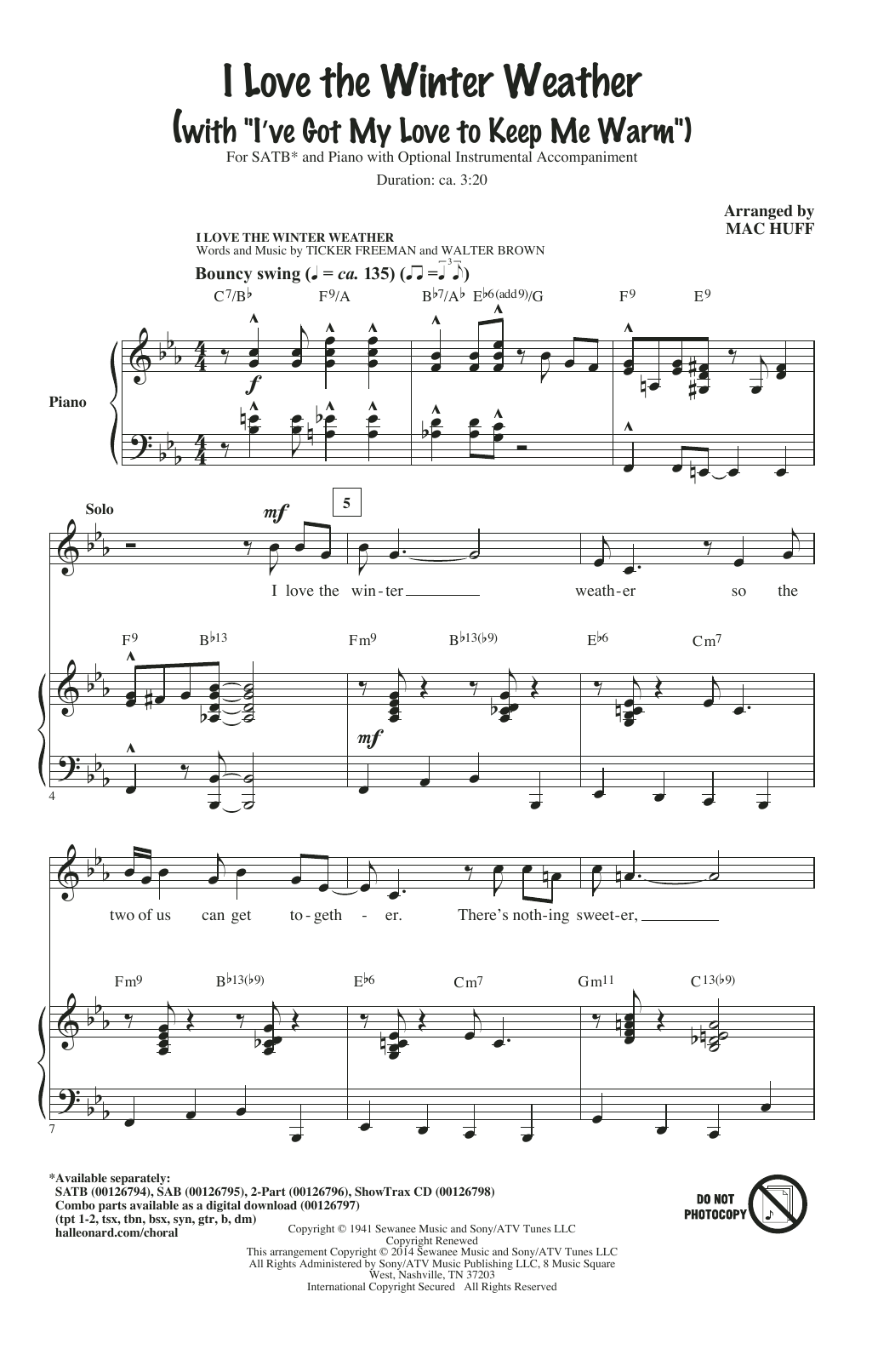 Tony Bennett I Love The Winter Weather (arr. Mac Huff) sheet music notes and chords arranged for SAB Choir