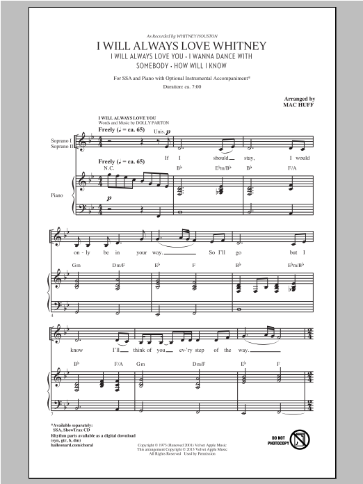 Mac Huff I Will Always Love Whitney sheet music notes and chords. Download Printable PDF.