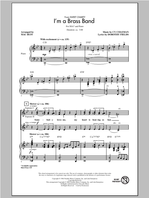 Cy Coleman I'm A Brass Band (from Sweet Charity) (arr. Mac Huff) sheet music notes and chords. Download Printable PDF.