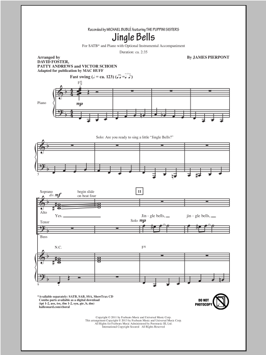 Michael Buble Jingle Bells (arr. Mac Huff) sheet music notes and chords. Download Printable PDF.