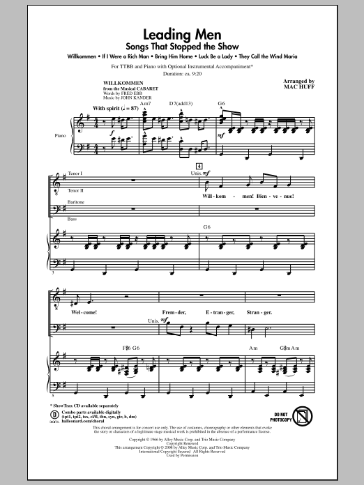 Learn to play Mac Huff Leading Men: Songs That Stopped The Show (Medley) sheet music for TTBB Choir in minutes. Price: 4.7900$ Mac Huff Leading Men: Songs That Stopped The Show (Medley) sheet music notes and chords arranged for TTBB Choir