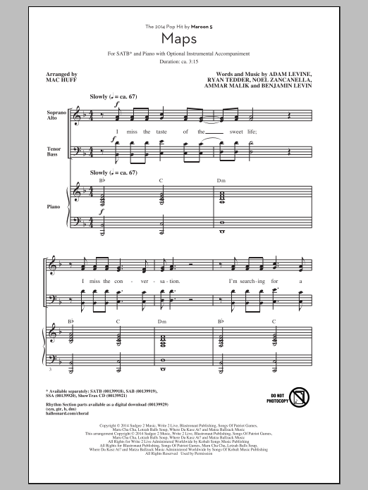 Maroon 5 Maps (arr. Mac Huff) sheet music notes and chords. Download Printable PDF.