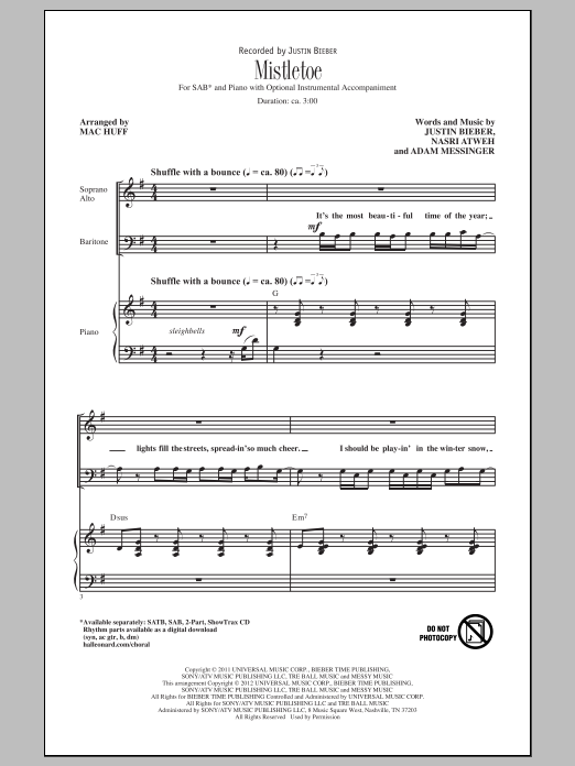 Justin Bieber Mistletoe (arr. Mac Huff) sheet music notes and chords. Download Printable PDF.