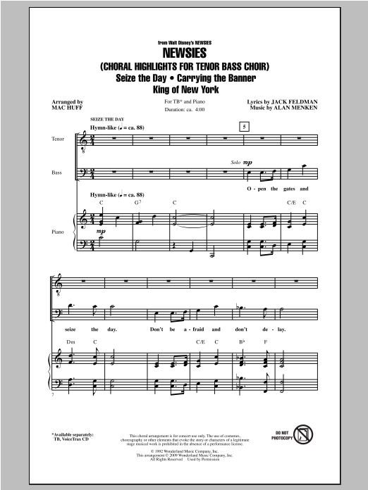 Mac Huff Newsies (Choral Highlights) sheet music notes and chords arranged for TB Choir