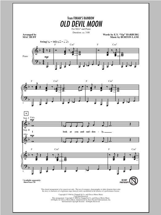 Mac Huff Old Devil Moon sheet music notes and chords arranged for SSA Choir