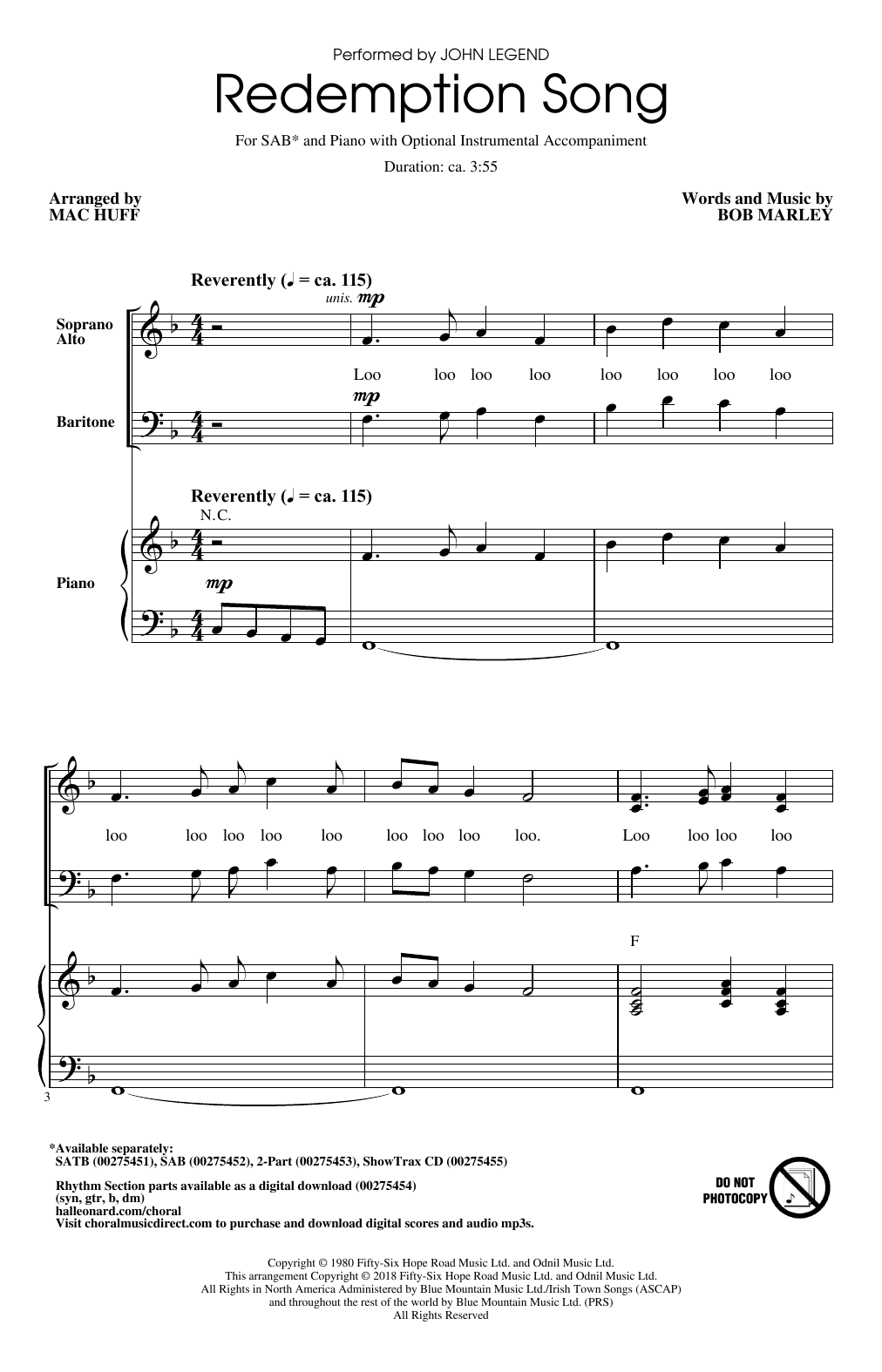 Mac Huff Redemption Song sheet music notes and chords. Download Printable PDF.