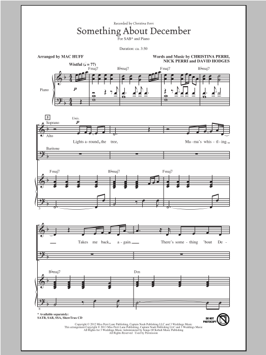 Christina Perri Something About December (arr. Mac Huff) sheet music notes and chords. Download Printable PDF.