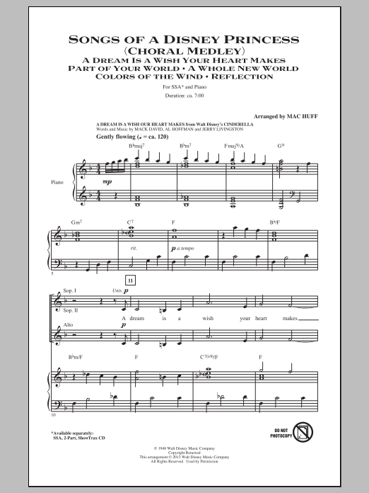 Mac Huff Songs of a Disney Princess (Choral Medley) sheet music notes and chords. Download Printable PDF.