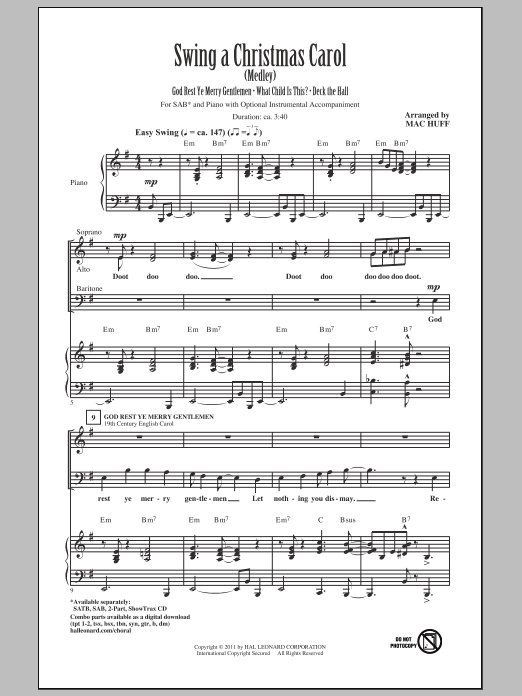 Mac Huff Swing A Christmas Carol (Medley) sheet music notes and chords. Download Printable PDF.