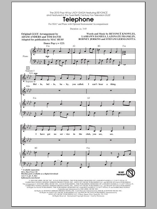Learn to play Mac Huff Telephone sheet music for SSA Choir in minutes. Price: 3.9900$ Mac Huff Telephone sheet music notes and chords arranged for SSA Choir