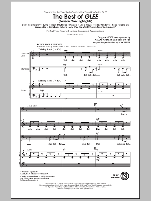 Mac Huff The Best Of Glee (Season One Highlights) sheet music notes and chords. Download Printable PDF.