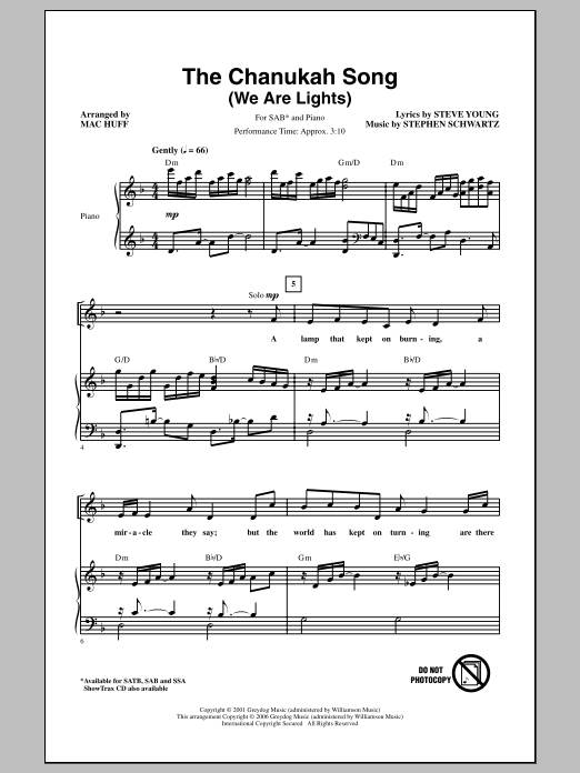 Mac Huff The Chanukah Song (We Are Lights) sheet music notes and chords. Download Printable PDF.