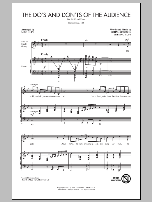 Mac Huff The Do's And Don'ts Of The Audience sheet music notes and chords arranged for SAB Choir