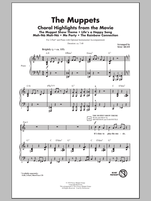 The Muppets The Muppets (Choral Highlights) (arr. Mac Huff) sheet music notes and chords. Download Printable PDF.