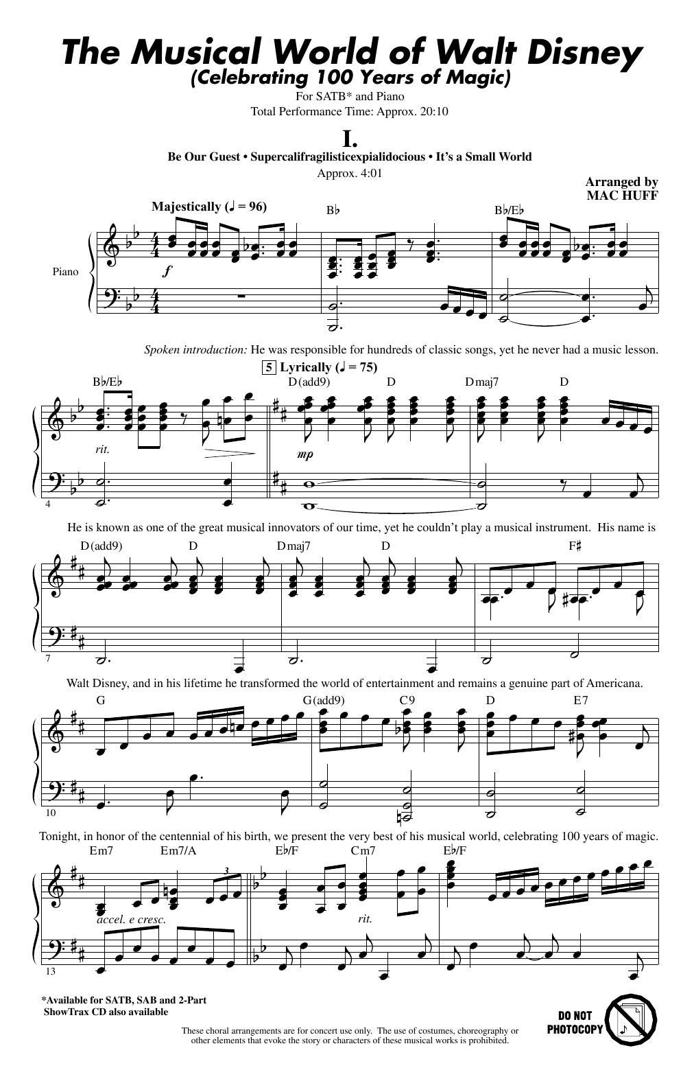 Mac Huff The Musical World Of Walt Disney sheet music notes and chords. Download Printable PDF.