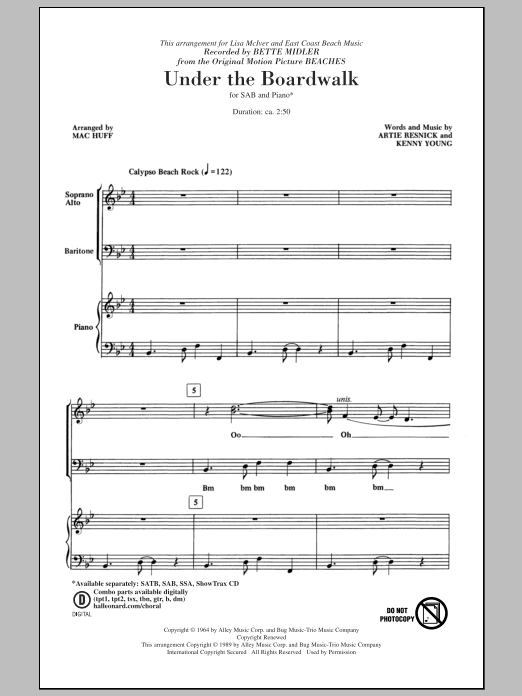 Learn to play The Drifters Under The Boardwalk (arr. Mac Huff) sheet music for SAB Choir in minutes. Price: 3.9900$ The Drifters Under The Boardwalk (arr. Mac Huff) sheet music notes and chords arranged for SAB Choir