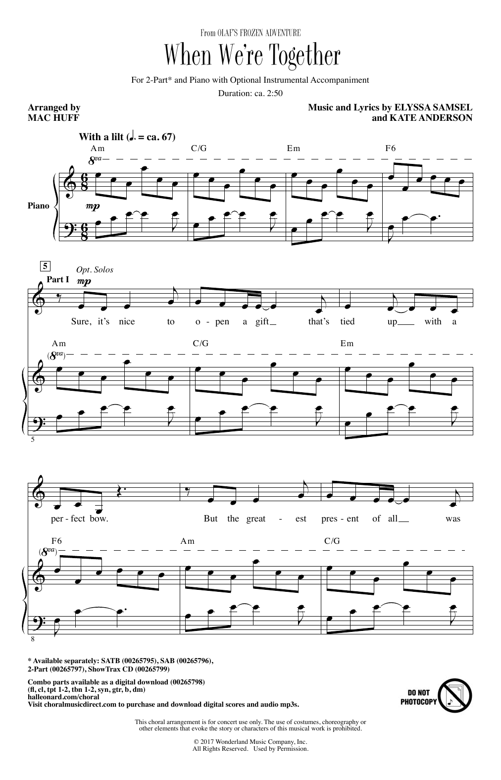 Mac Huff When We're Together sheet music notes and chords. Download Printable PDF.