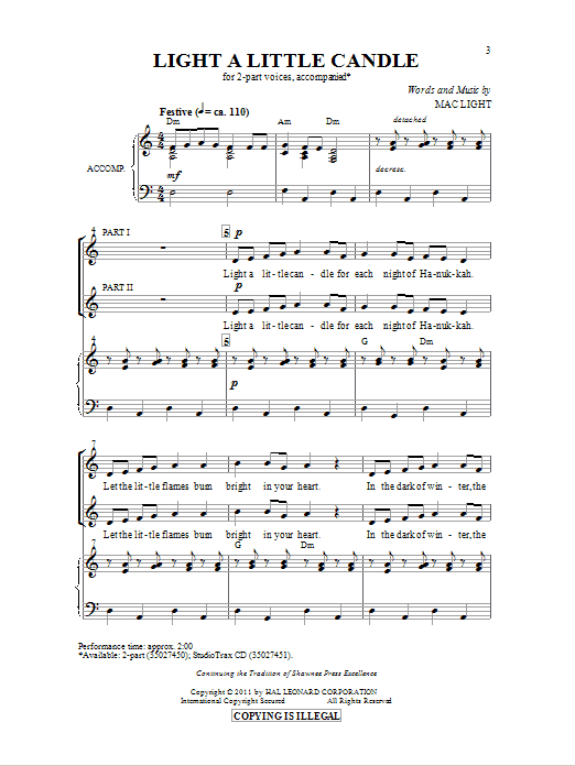 Mac Light Light A Little Candle sheet music notes and chords. Download Printable PDF.