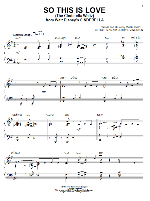 Mack David So This Is Love (The Cinderella Waltz) [Jazz version] (arr. Brent Edstrom) sheet music notes and chords arranged for Piano Solo