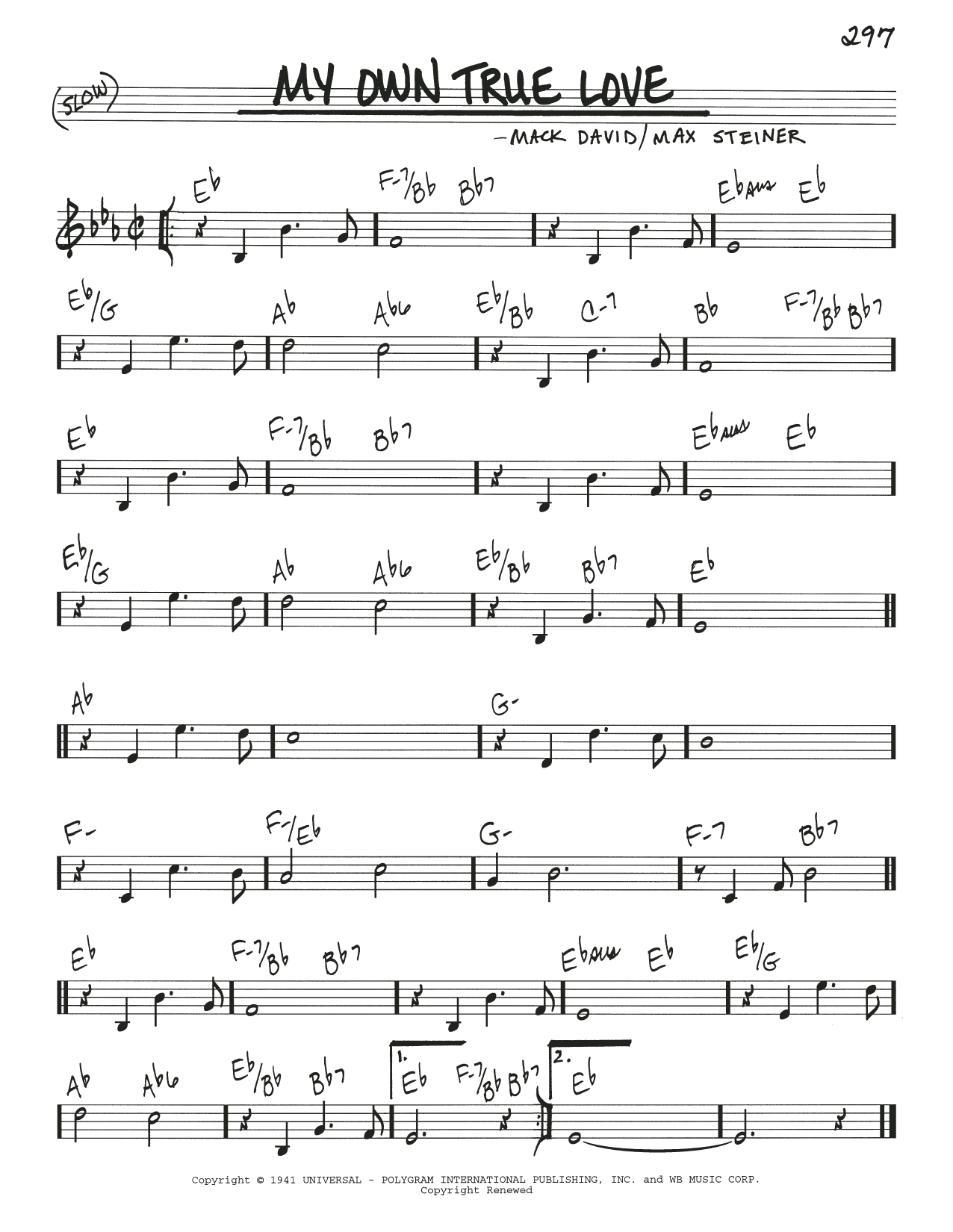 Learn to play Mack David My Own True Love sheet music for Real Book – Melody & Chords in minutes. Price: 5.9900$ Mack David My Own True Love sheet music notes and chords arranged for Real Book – Melody & Chords