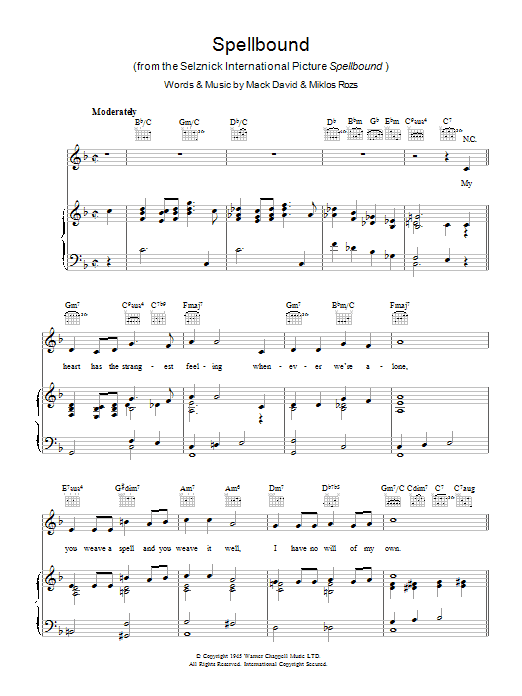 Learn to play Mack David Spellbound sheet music for Piano, Vocal & Guitar Chords in minutes. Price: 7.8900$ Mack David Spellbound sheet music notes and chords arranged for Piano, Vocal & Guitar Chords