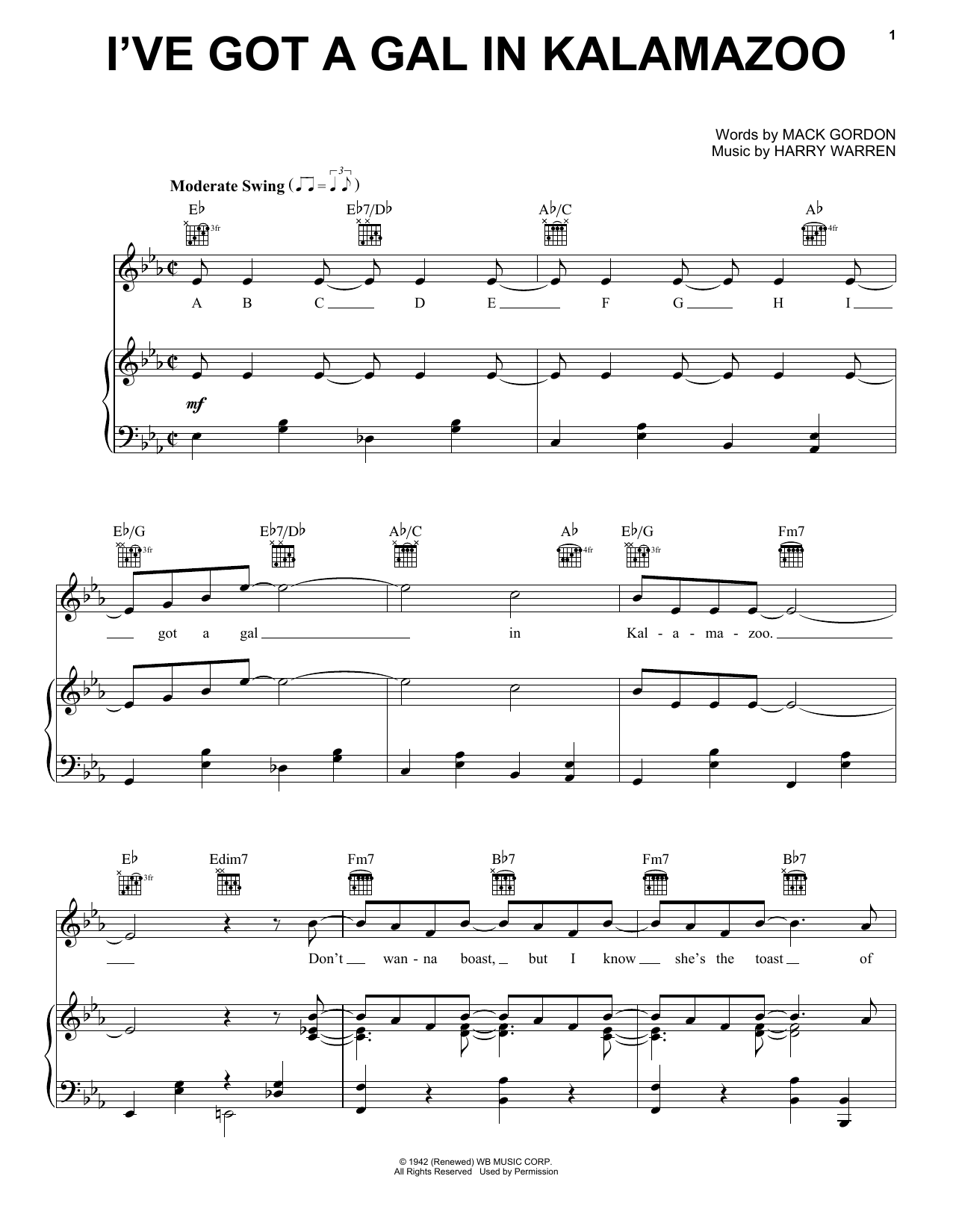 Mack Gordon I've Got A Gal In Kalamazoo sheet music notes and chords. Download Printable PDF.